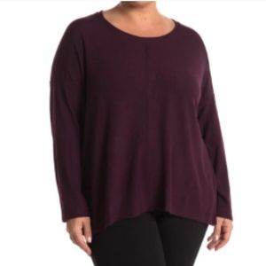 H BY BORDEAUX Seamed Brushed Hacci Sweater Rosewood Size Large Split Back